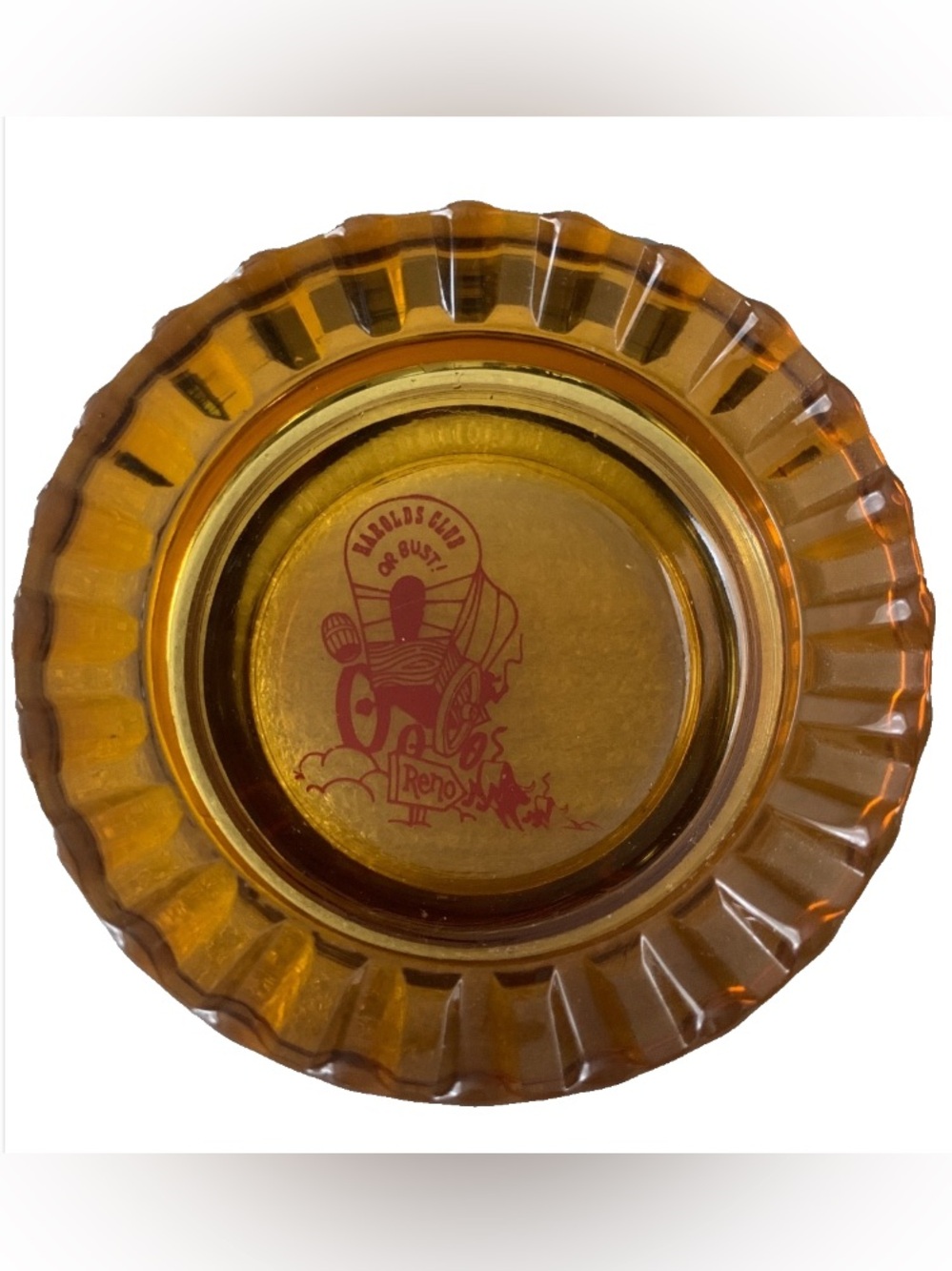 Vintage Ashtray Harolds Club Or Bust Covered Wagon Reno
